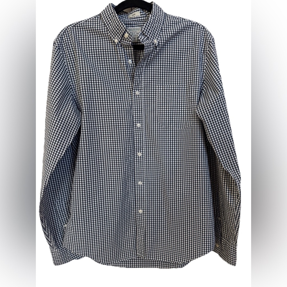J.CREW Slim Fit Navy Blue + White Check Button Up Organic Cotton Men’s Shirt Med